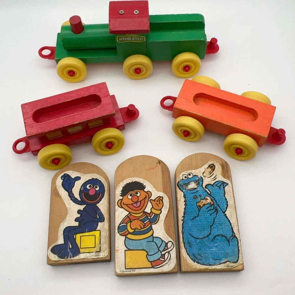 Vintage Sesame Street Wooden Train Set‎ Big Bird Ernie Cookie Monster Bert